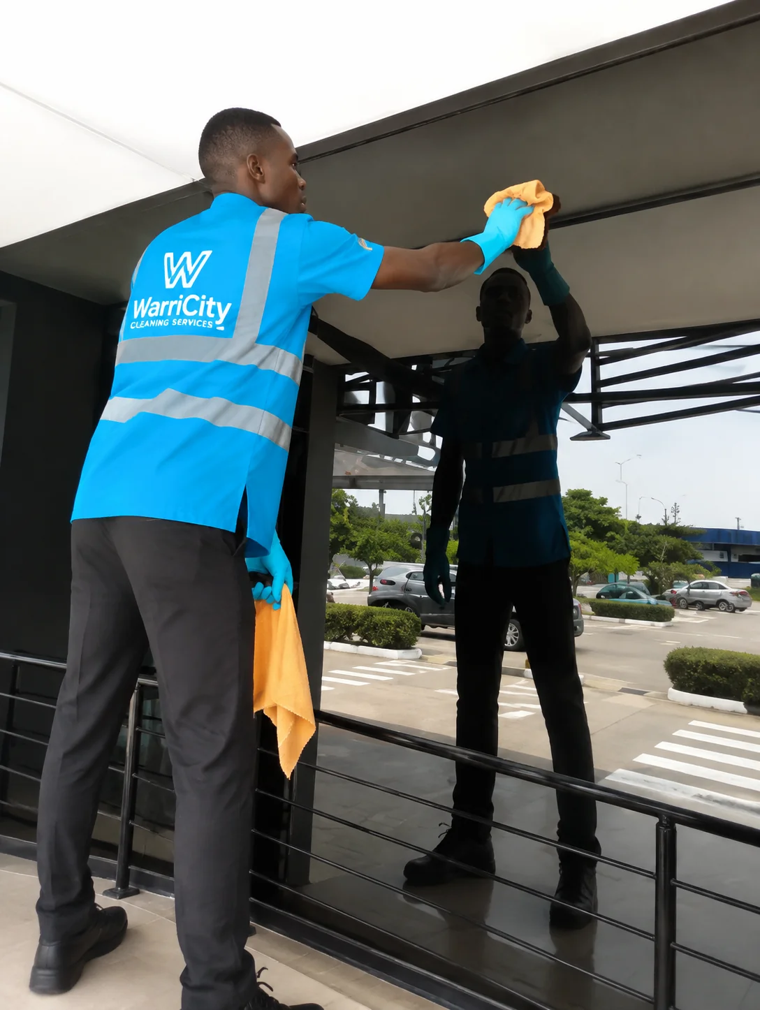 Window cleaning professional service on modern building